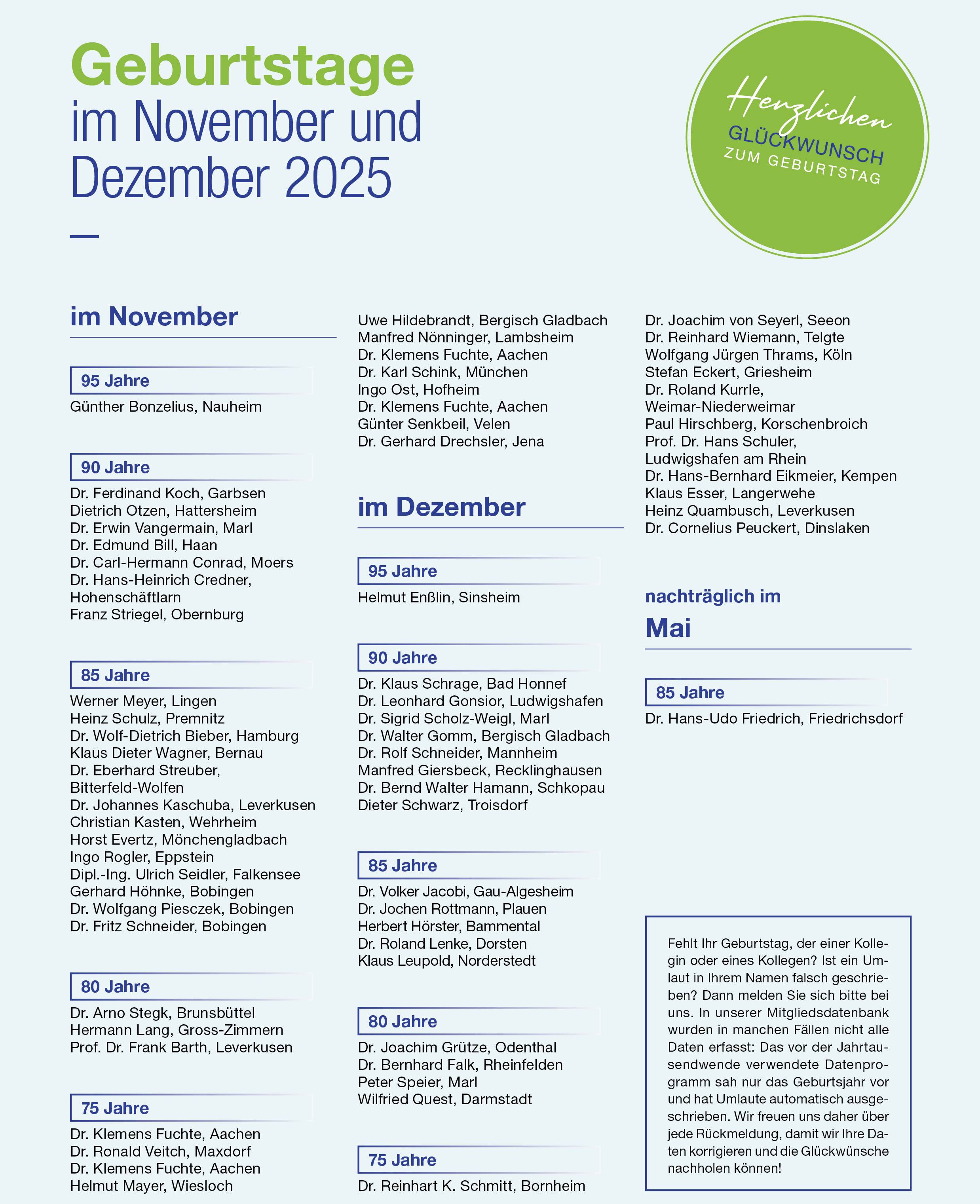 Glückwunschseite im VAA Magazin 2025-05