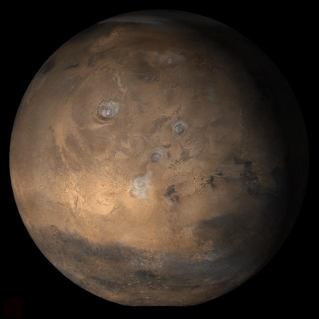 Nahaufnahme vom Mars im dunklen Weltall